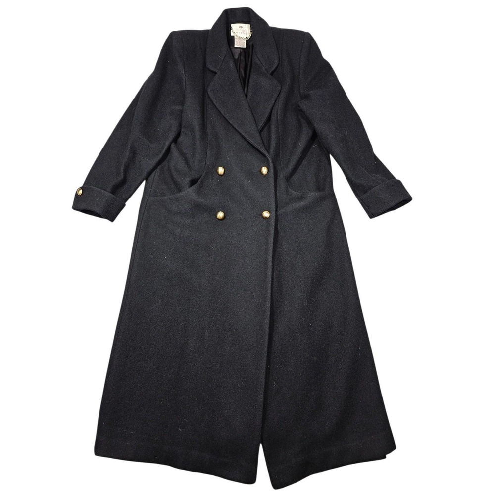 VTG Worthington Essentials Double Breasted Wool Blend Long Coat Black Sz 14